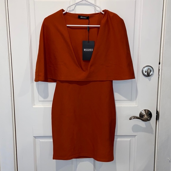 NWT. Missguided Orange Cape Mini Dress. Size 4 US. - Picture 2 of 5